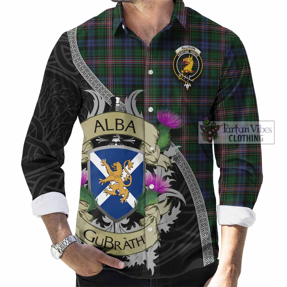 Tartan Vibes Clothing Allison Tartan Family Crest Long Sleeve Button Shirt Lion Rampant Royal Thistle Shield Celtic Inspired