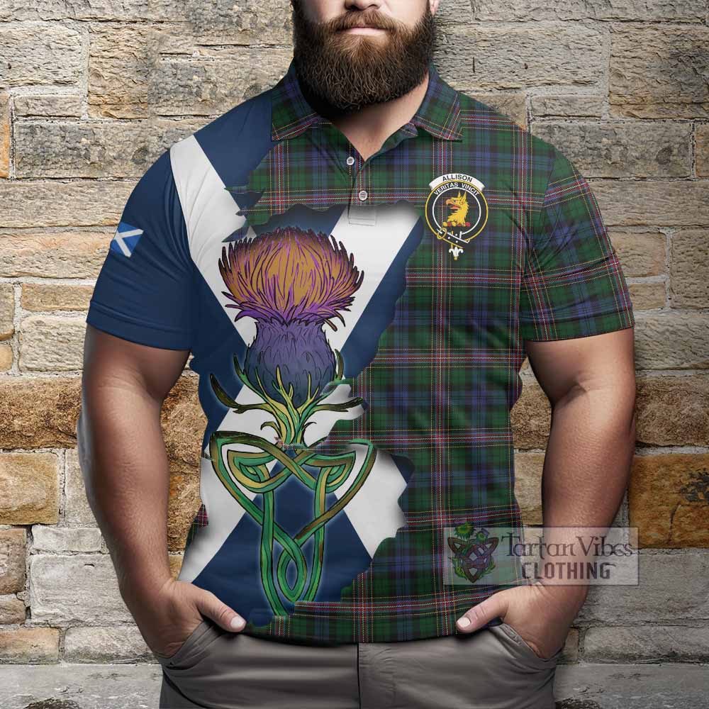 Tartan Vibes Clothing Allison Tartan Family Crest Polo Shirt Scottish Thistle Celtic Inspired