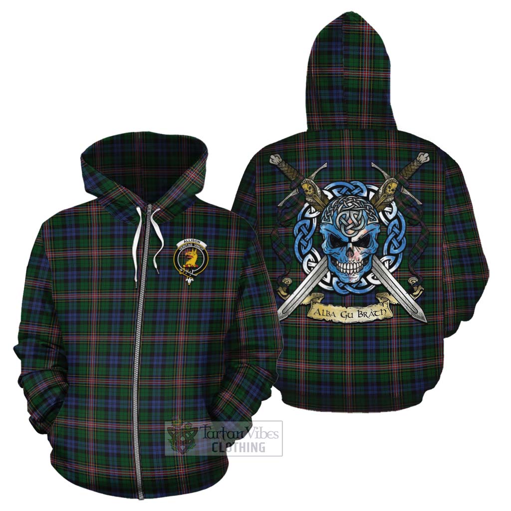 Tartan Vibes Clothing Allison Tartan Cotton Hoodie with Family Crest Celtic Skull Style