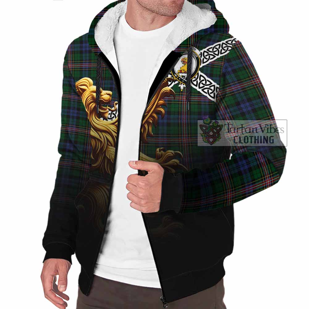 Tartan Vibes Clothing Allison Crest Tartan Sherpa Hoodie with Golden Lion Emblem Celtic Style