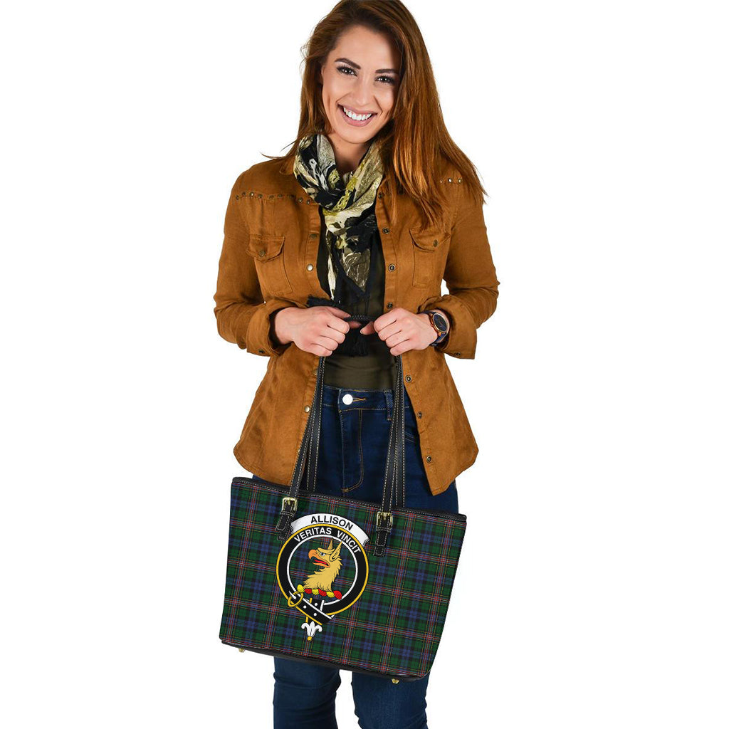 Allison Tartan Leather Tote Bag with Family Crest - Tartanvibesclothing
