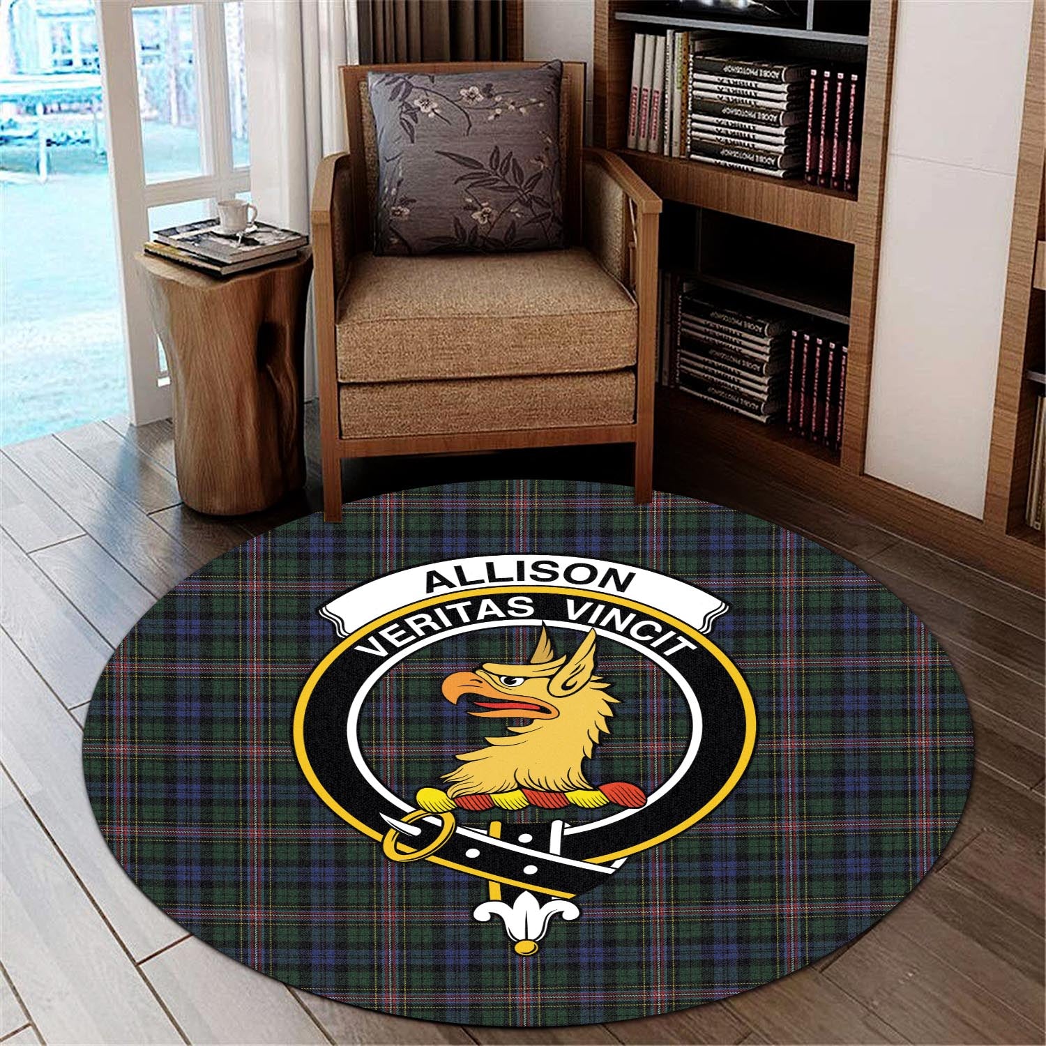 Allison Tartan Round Rug with Family Crest - Tartanvibesclothing