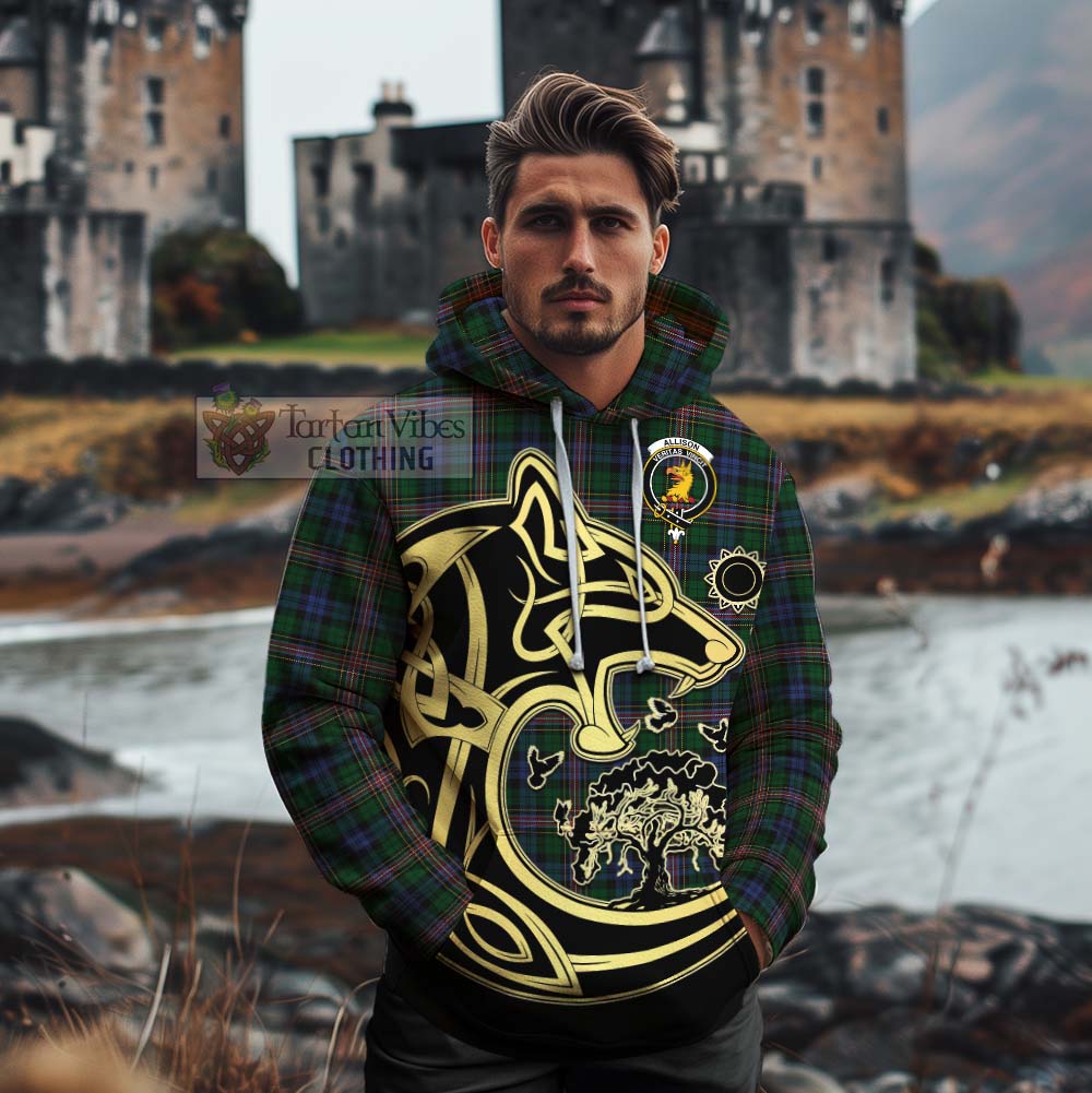 Tartan Vibes Clothing Allison Tartan Cotton Hoodie with Family Crest Celtic Wolf Style
