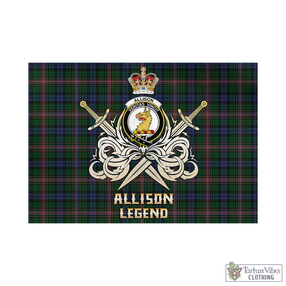 Tartan Vibes Clothing Allison Tartan Flag with Clan Crest and the Golden Sword of Courageous Legacy