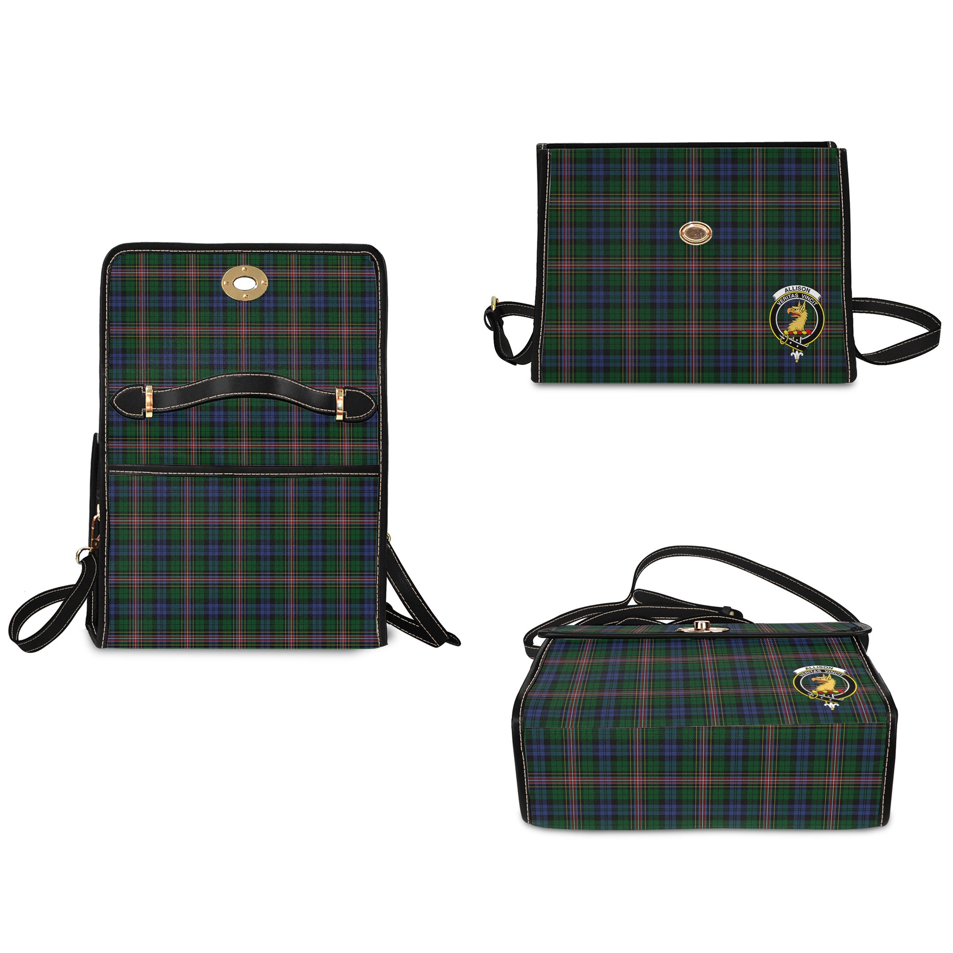 Allison Tartan Leather Strap Waterproof Canvas Bag with Family Crest - Tartanvibesclothing