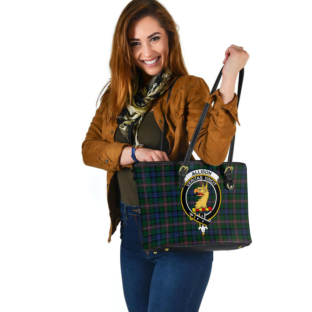 Allison Tartan Leather Tote Bag with Family Crest - Tartanvibesclothing