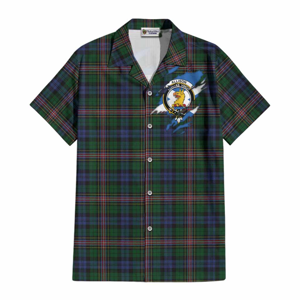 Allison Clan Crest In Me Tartan Cotton Hawaiian Shirt Scotland Flag Style