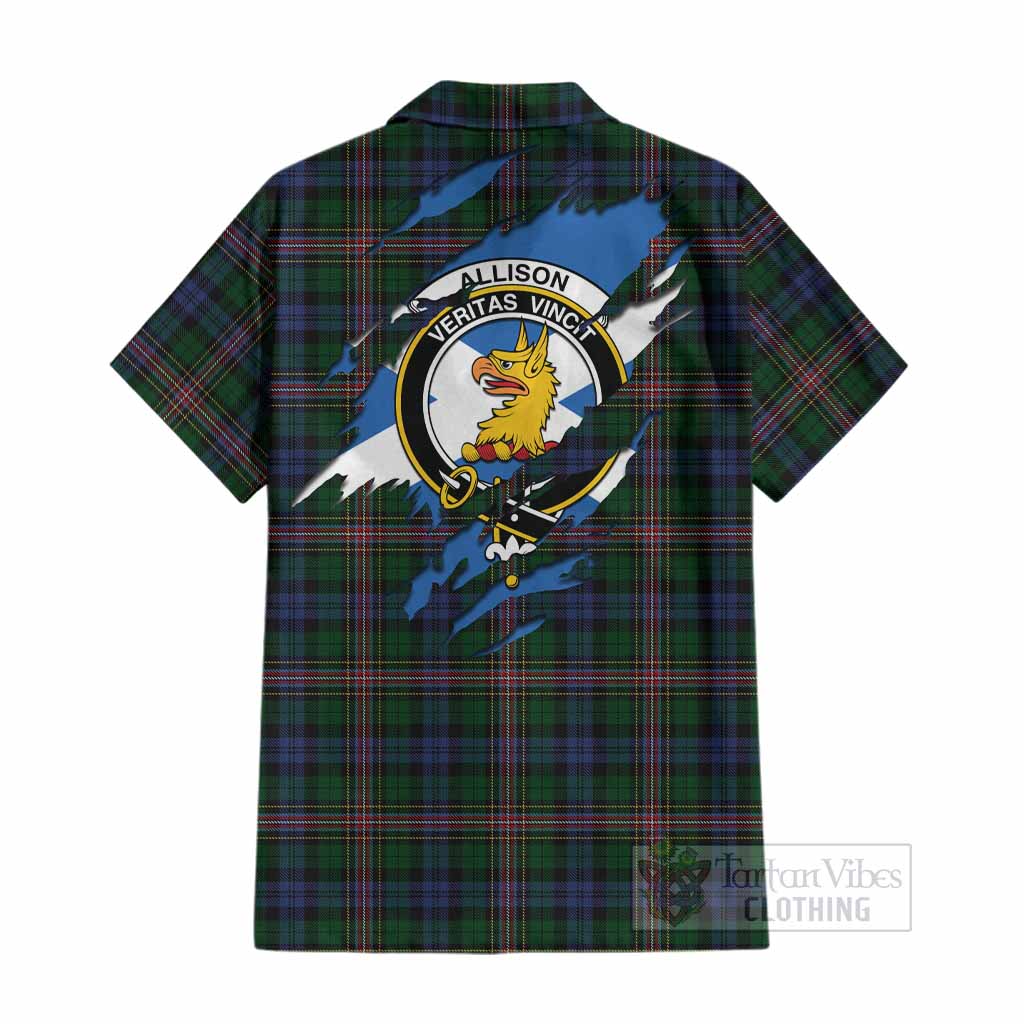 Allison Clan Crest In Me Tartan Cotton Hawaiian Shirt Scotland Flag Style