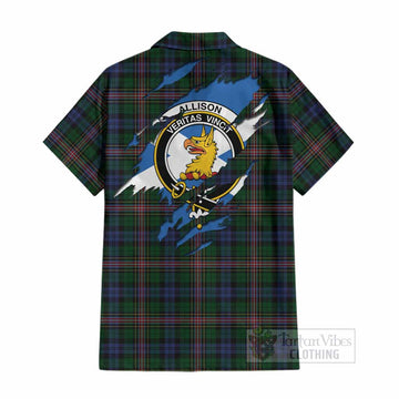 Allison Clan Crest In Me Tartan Cotton Hawaiian Shirt Scotland Flag Style