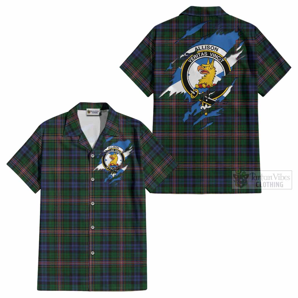Allison Clan Crest In Me Tartan Cotton Hawaiian Shirt Scotland Flag Style