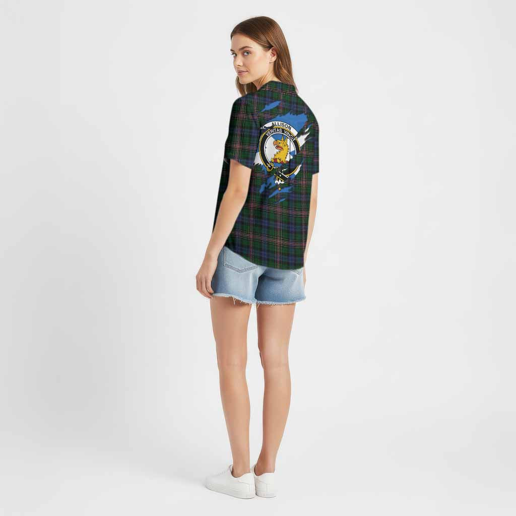 Allison Clan Crest In Me Tartan Cotton Hawaiian Shirt Scotland Flag Style