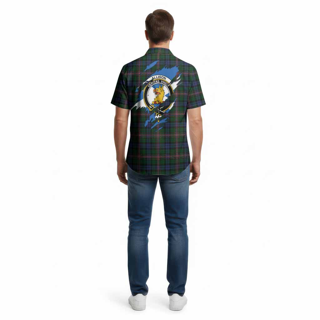 Allison Clan Crest In Me Tartan Cotton Hawaiian Shirt Scotland Flag Style