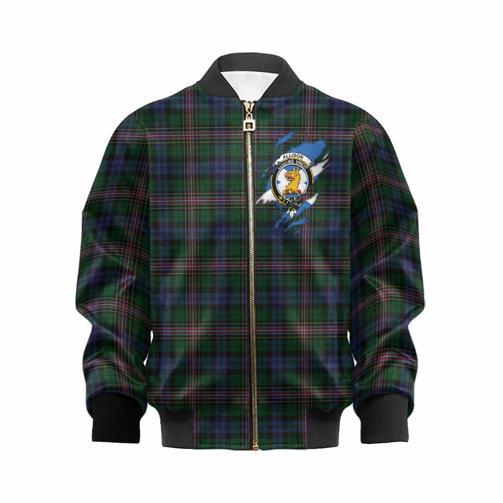 Allison Clan Crest In Me Tartan Kid Bomber Jacket Scotland Flag Style