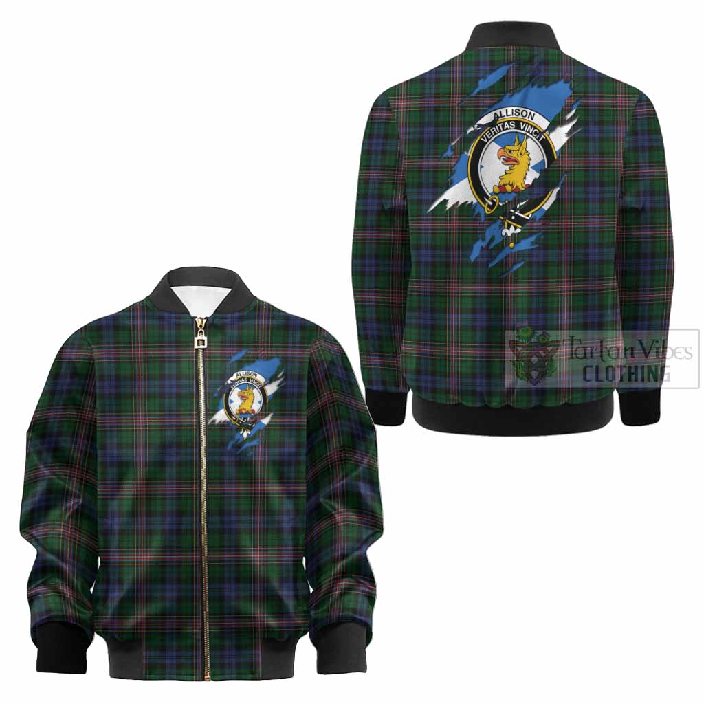 Allison Clan Crest In Me Tartan Kid Bomber Jacket Scotland Flag Style