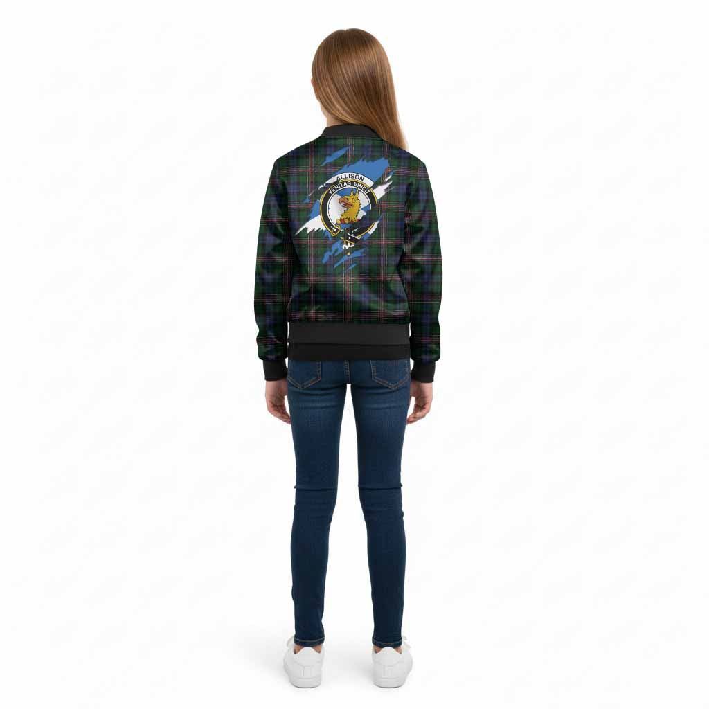 Allison Clan Crest In Me Tartan Kid Bomber Jacket Scotland Flag Style