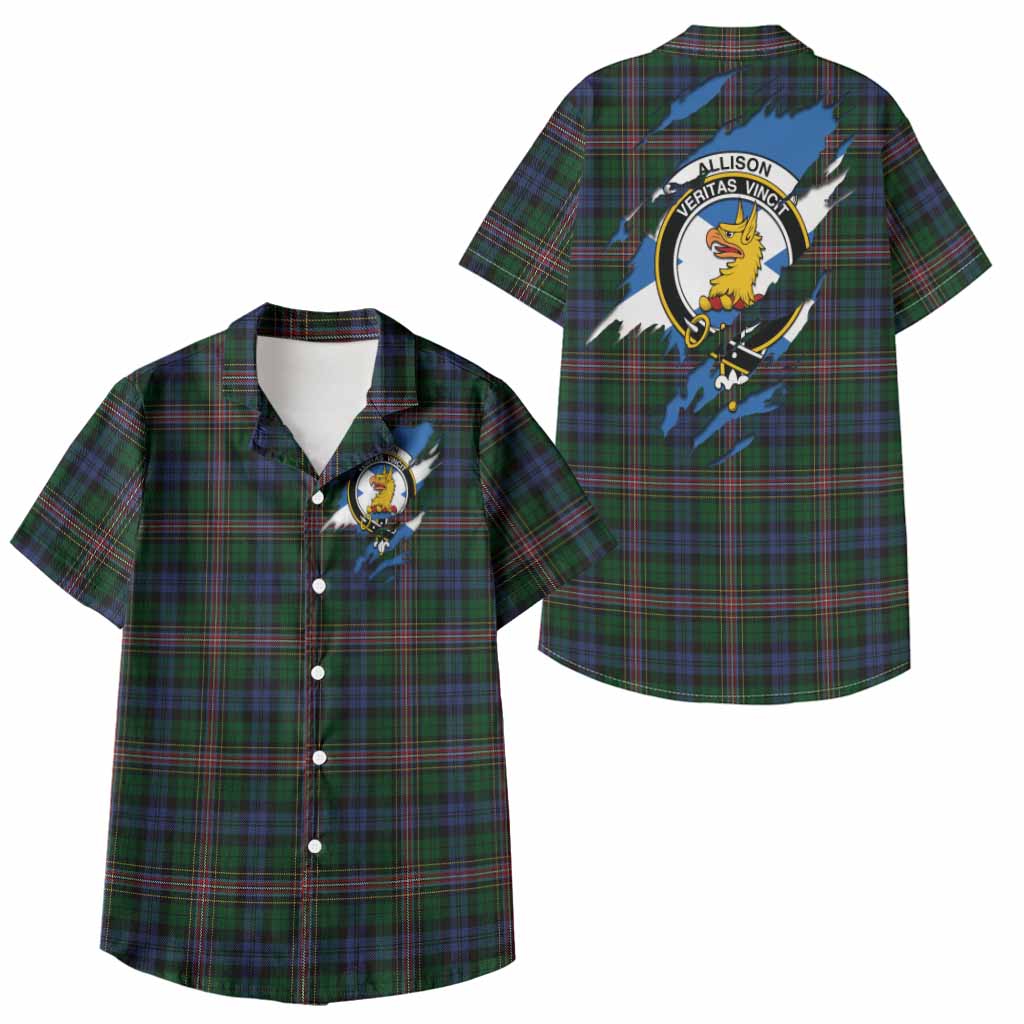 Allison Clan Crest In Me Tartan Kid Hawaiian Shirt Scotland Flag Style