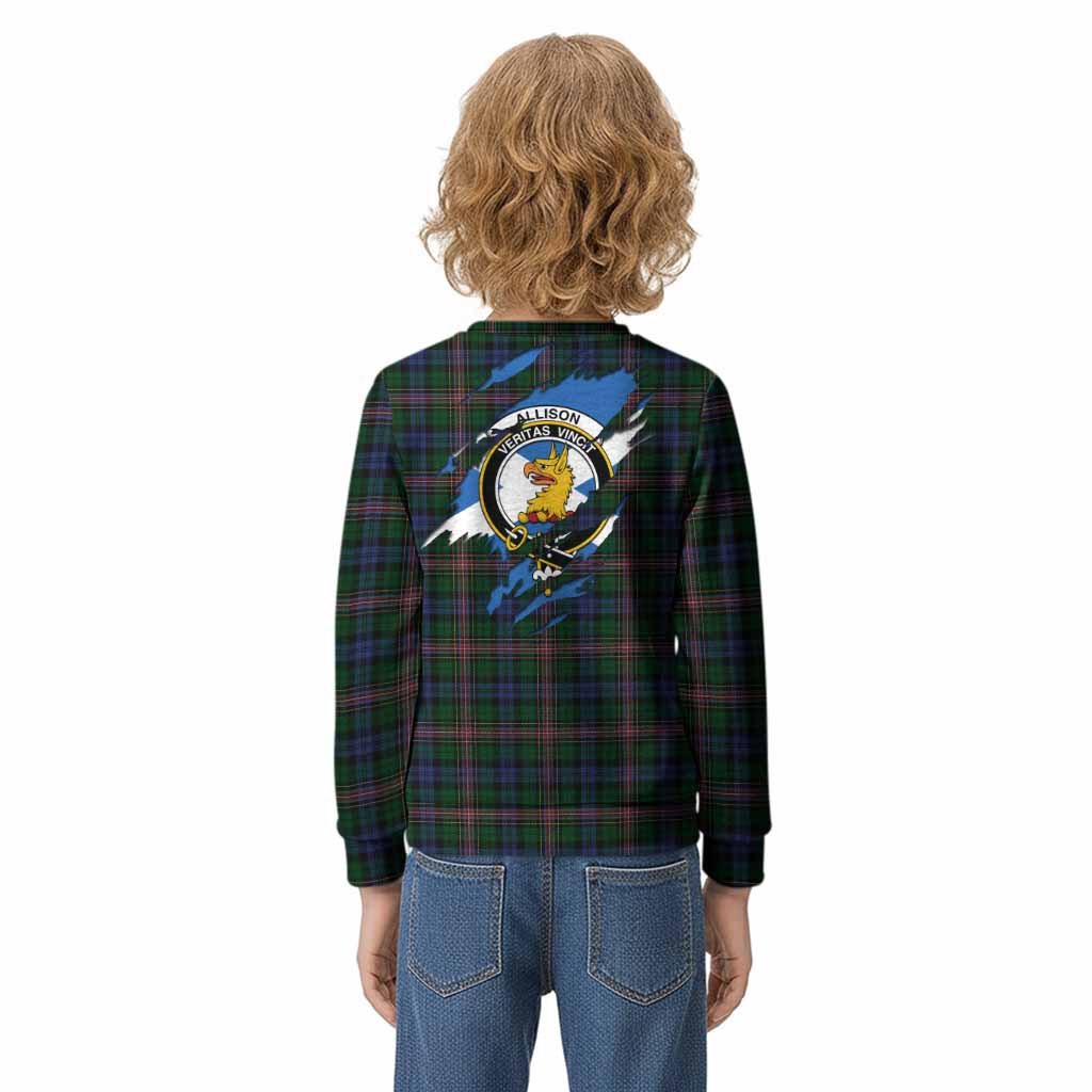 Allison Clan Crest In Me Tartan Kid Knitted Sweatshirt Scotland Flag Style