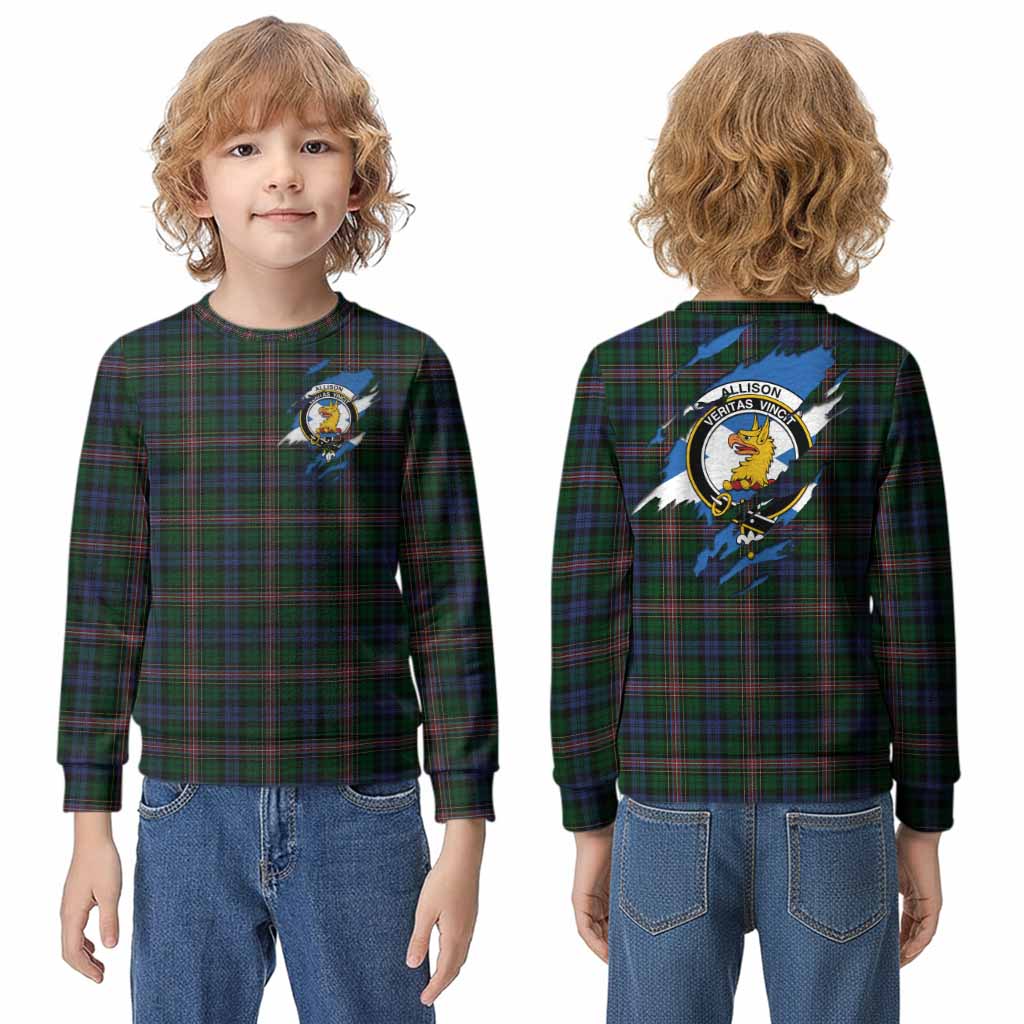 Allison Clan Crest In Me Tartan Kid Knitted Sweatshirt Scotland Flag Style