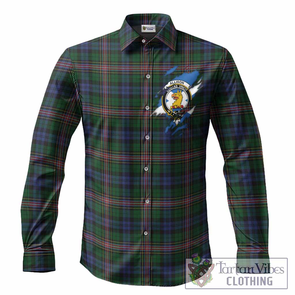Allison Clan Crest In Me Tartan Long Sleeve Button Shirts Scotland Flag Style