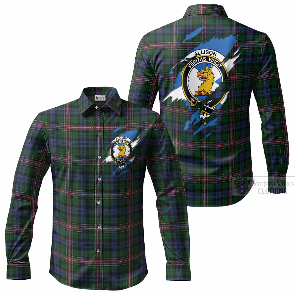 Allison Clan Crest In Me Tartan Long Sleeve Button Shirts Scotland Flag Style
