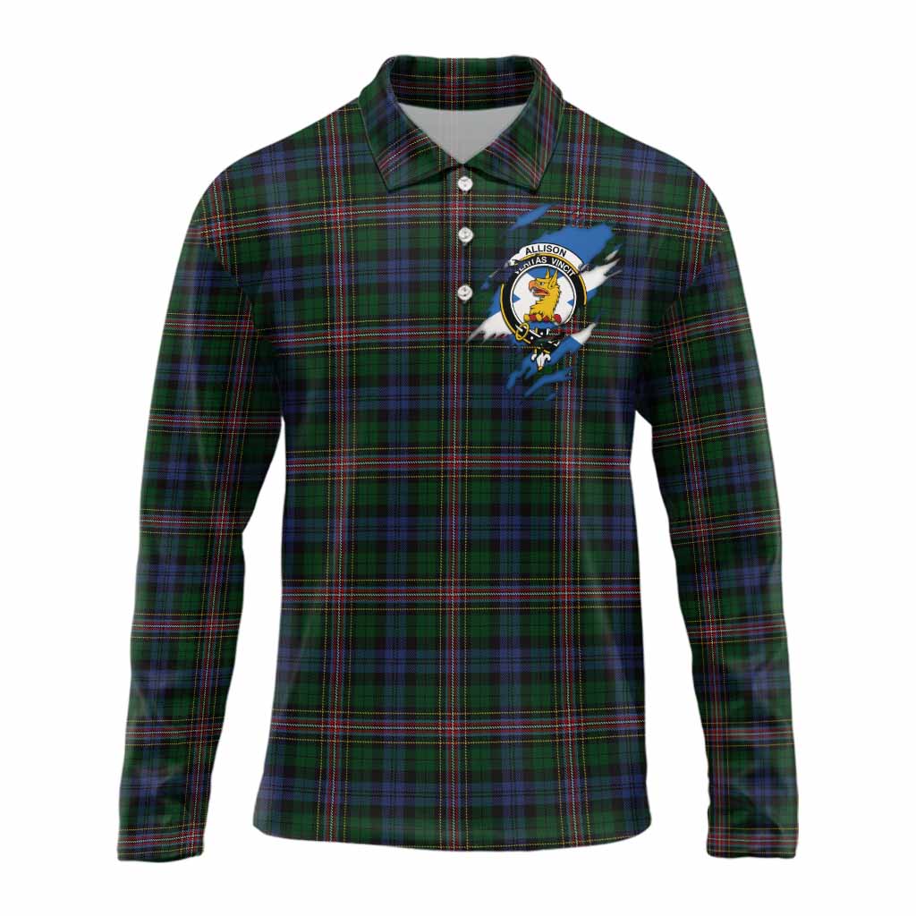 Allison Clan Crest In Me Tartan Long Sleeve Polo Shirt Scotland Flag Style
