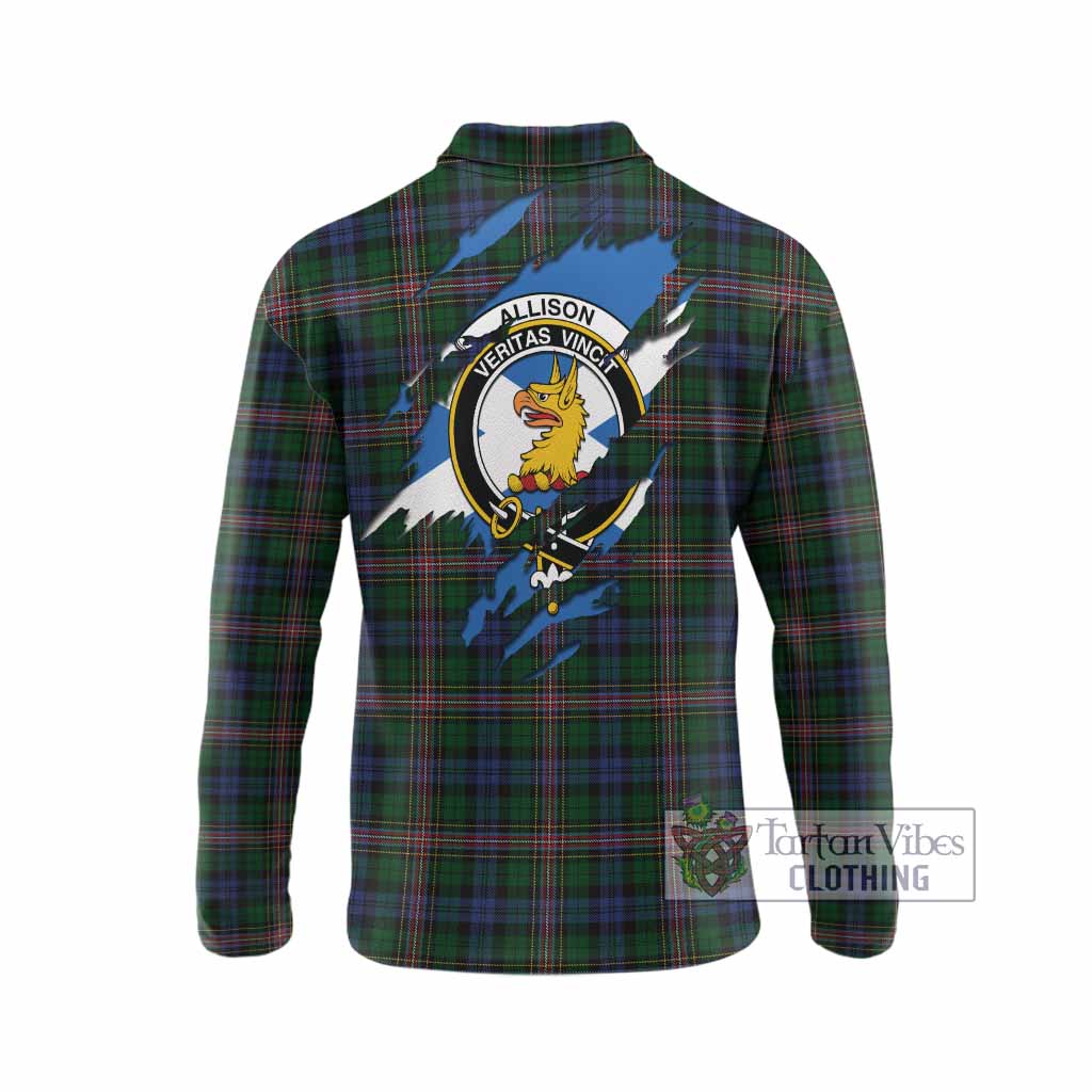 Allison Clan Crest In Me Tartan Long Sleeve Polo Shirt Scotland Flag Style