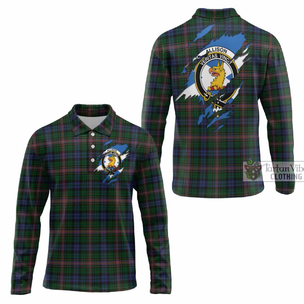 Allison Clan Crest In Me Tartan Long Sleeve Polo Shirt Scotland Flag Style