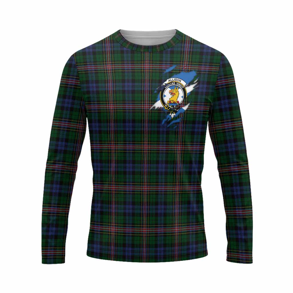 Allison Clan Crest In Me Tartan Long Sleeve T-Shirt Scotland Flag Style