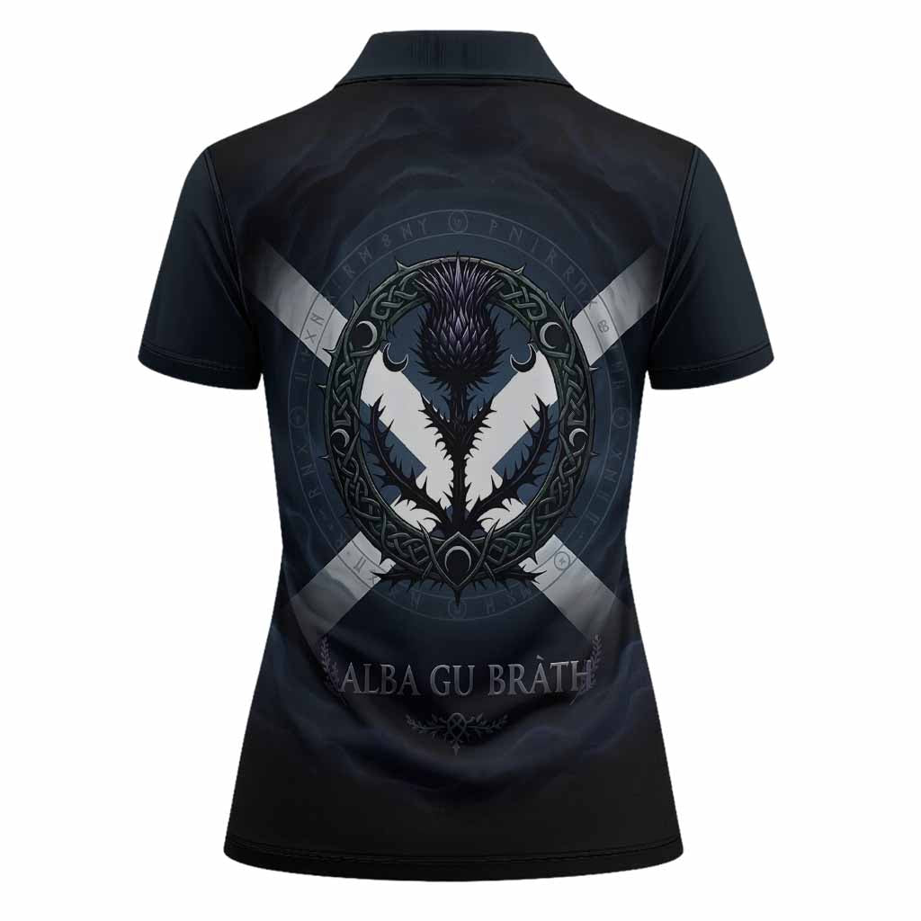 Allison Clan Crest Women Polo Shirt with Celtic Knot Thistle and Saltire