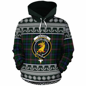 Allison Clan Tartan Christmas Cotton Hoodie with Family Crest