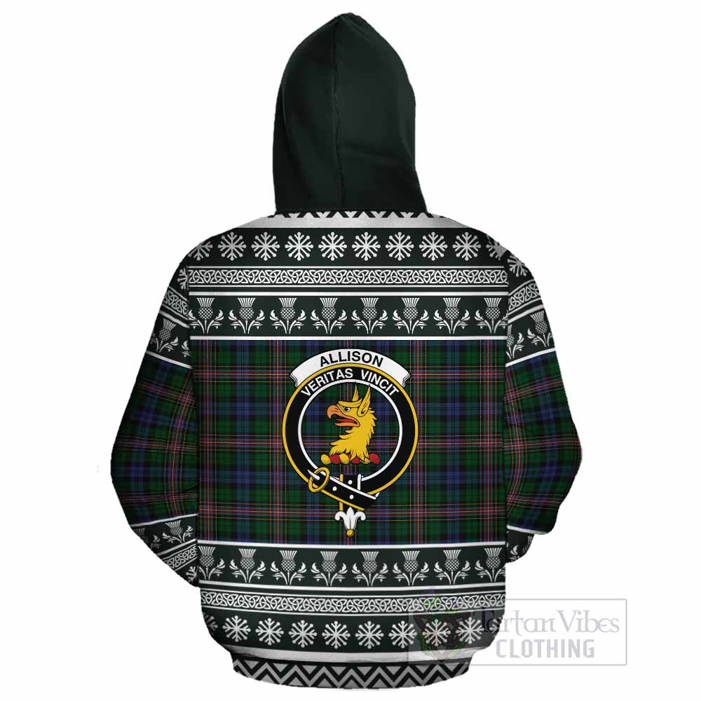 Allison Clan Tartan Christmas Cotton Hoodie with Family Crest - Tartan Vibes Clothing