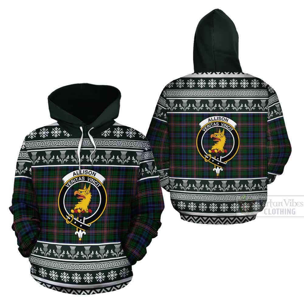Allison Clan Tartan Christmas Cotton Hoodie with Family Crest - Tartan Vibes Clothing