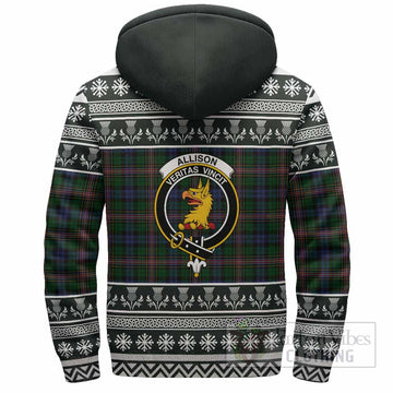 Allison Clan Tartan Christmas Fleece Hoodie with Family Crest