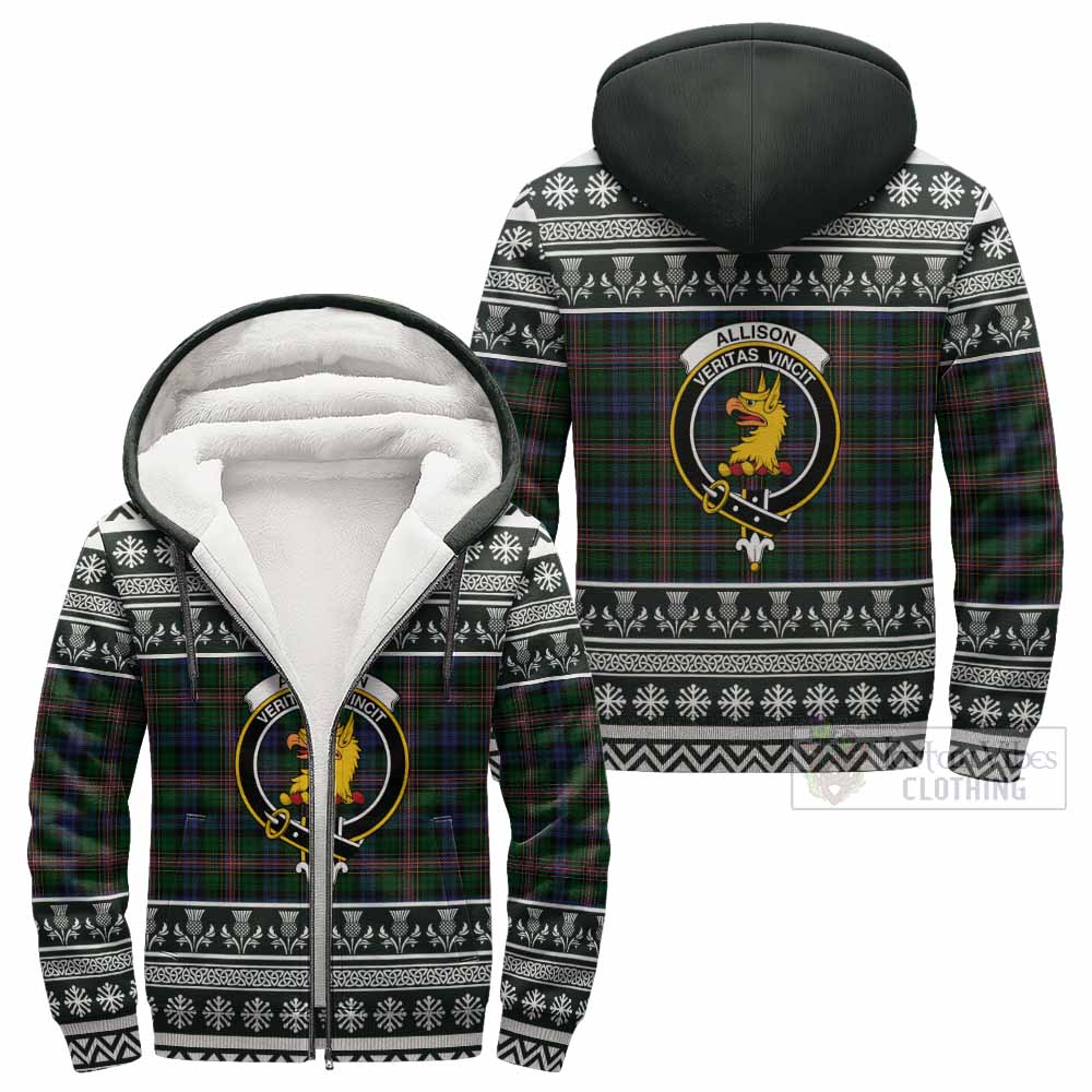 Allison Clan Tartan Christmas Fleece Hoodie with Family Crest - Tartan Vibes Clothing