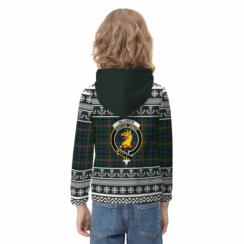 Allison Clan Tartan Christmas Kid Hoodie with Family Crest - Tartan Vibes Clothing