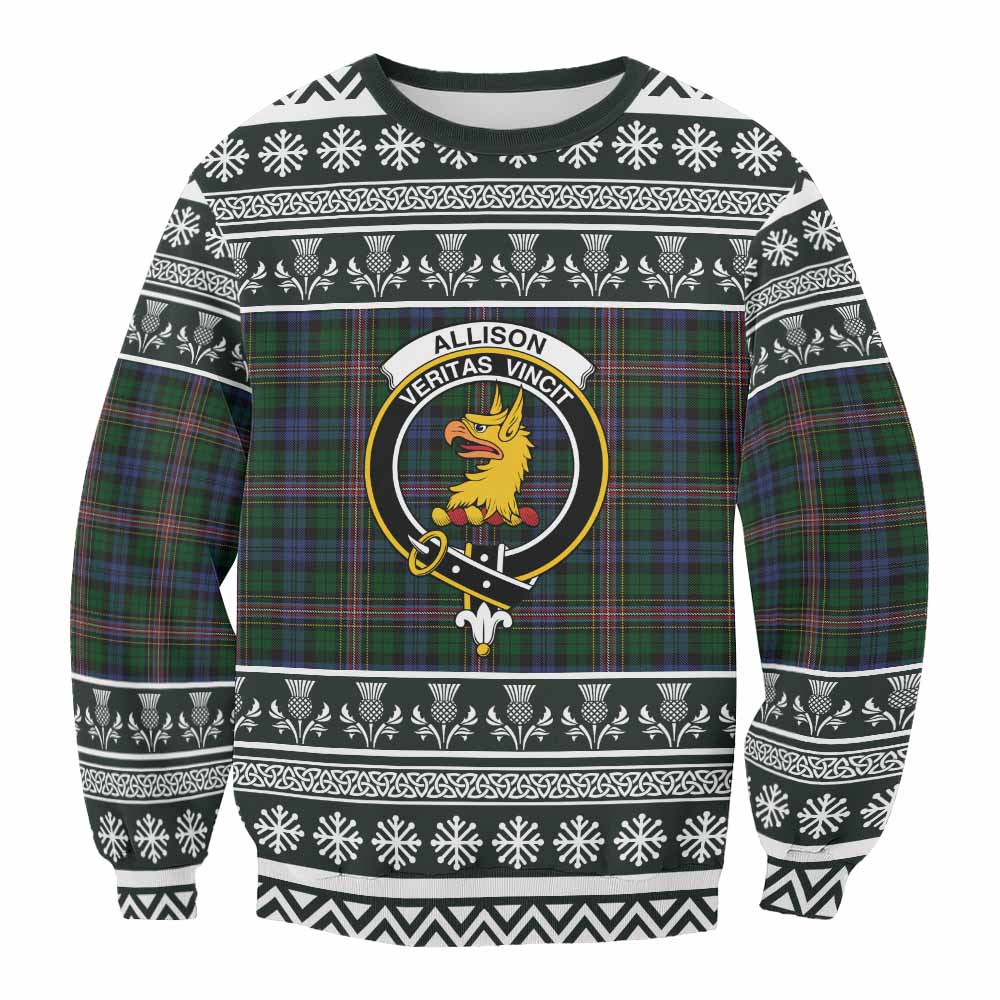 Allison Clan Tartan Christmas Sweatshirt with Family Crest - Tartan Vibes Clothing