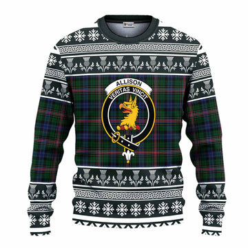 Allison Clan Tartan Christmas Ugly Sweater with Family Crest