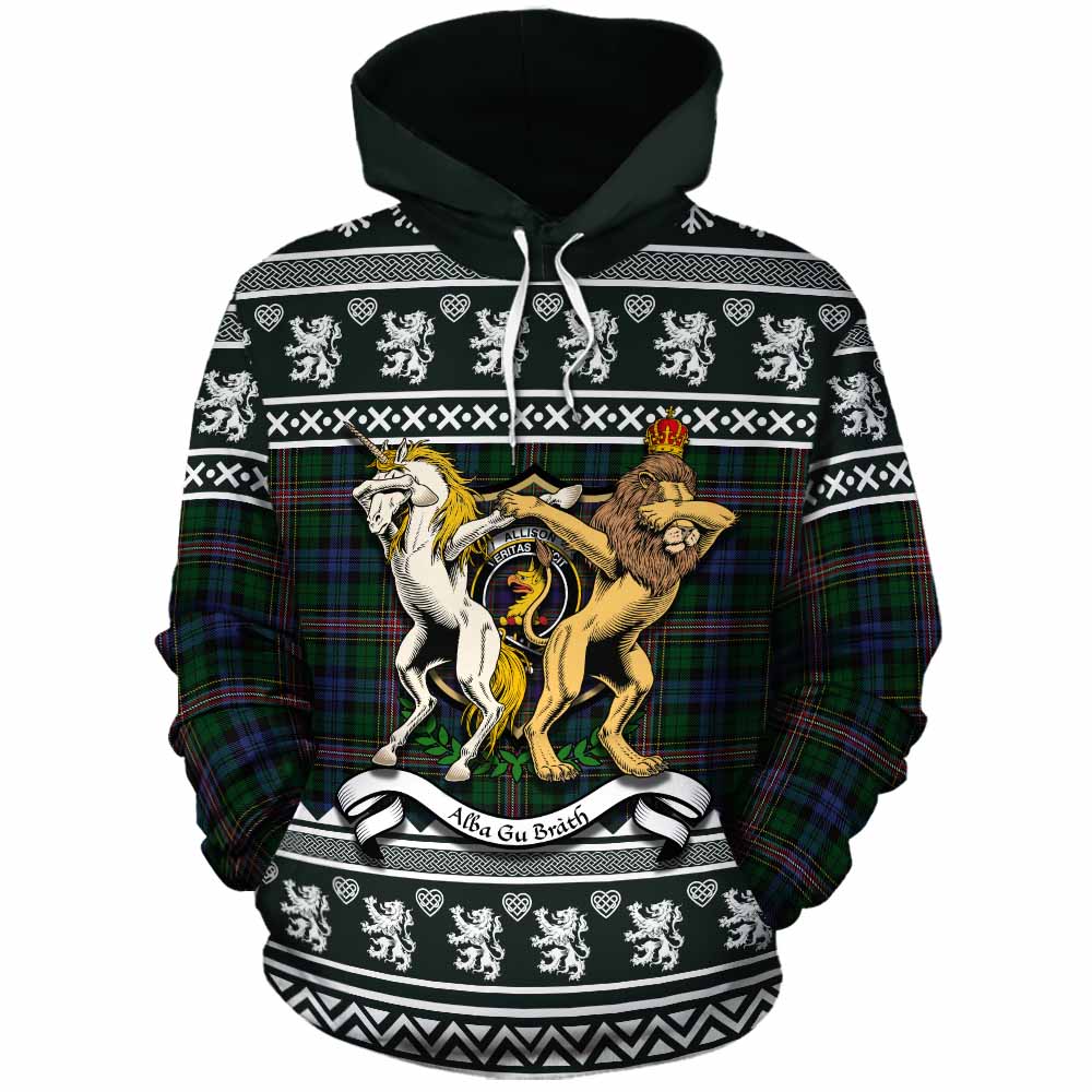 Allison Clan Tartan Crest Christmas Cotton Hoodie Coat of Arms Funny Style - Tartan Vibes Clothing