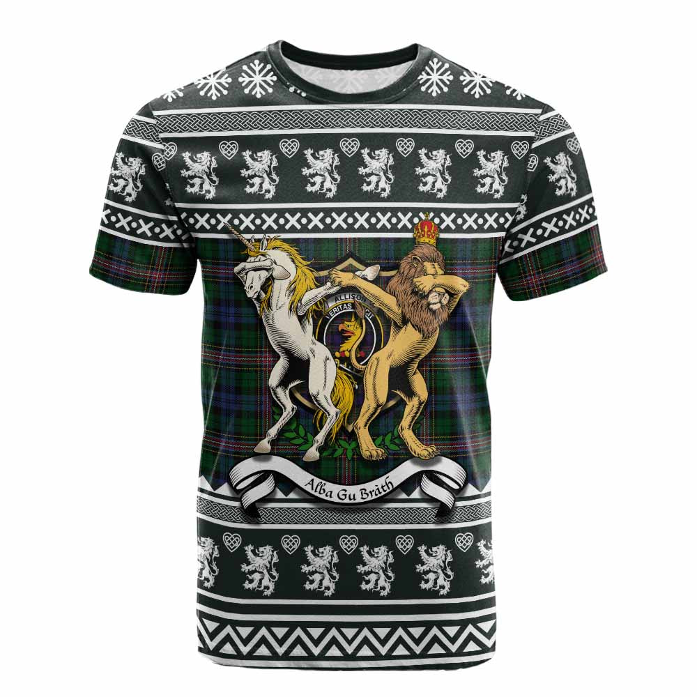Allison Clan Tartan Crest Christmas Cotton T-shirt Coat of Arms Funny Style - Tartan Vibes Clothing