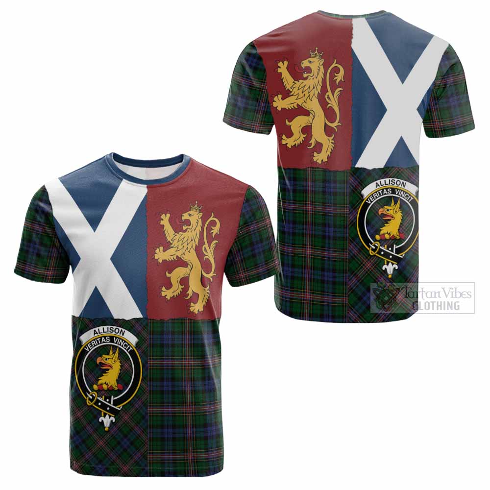 Allison Crest Tartan Cotton T-shirt with Lion Rampant Saltire Style - Tartan Vibes Clothing