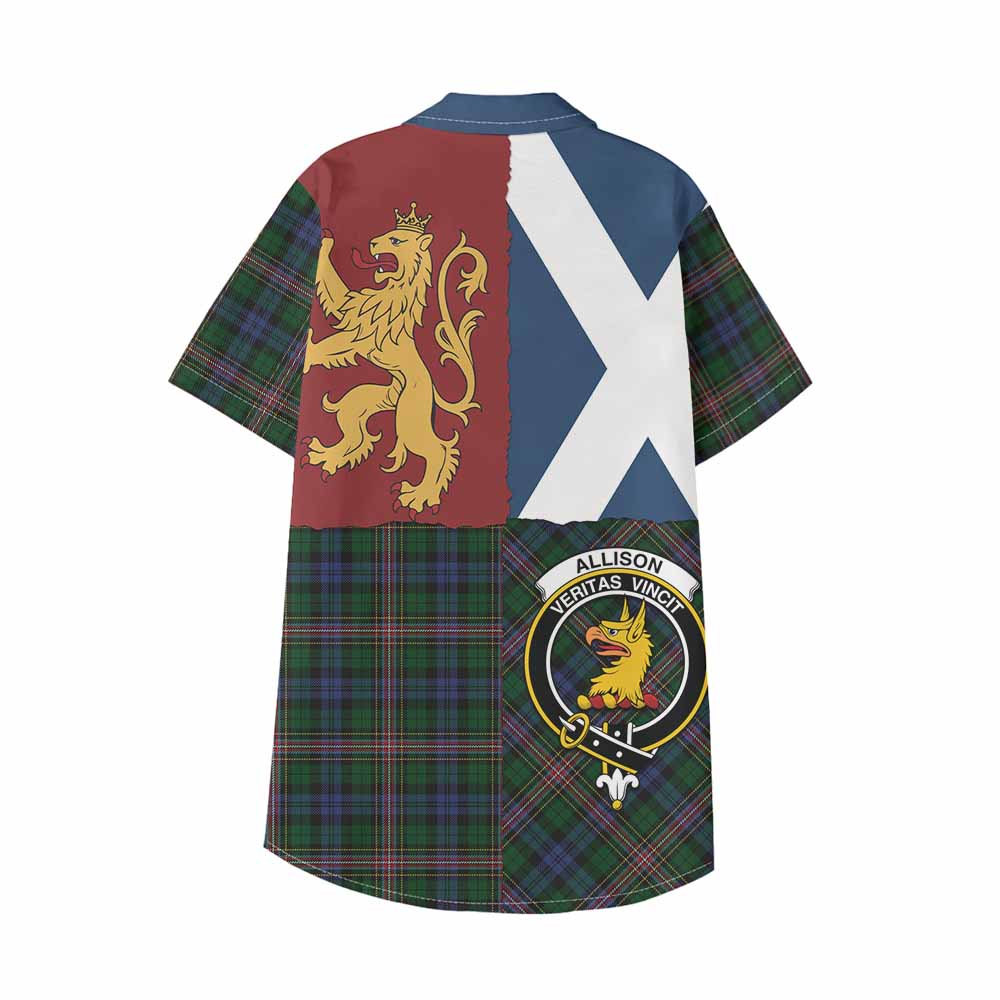 Allison Crest Tartan Kid Hawaiian Shirt with Lion Rampant Saltire Style - Tartan Vibes Clothing