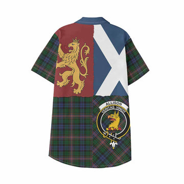 Allison Crest Tartan Kid Hawaiian Shirt with Lion Rampant Saltire Style