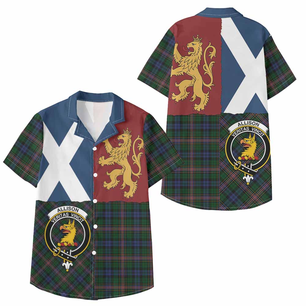 Allison Crest Tartan Kid Hawaiian Shirt with Lion Rampant Saltire Style - Tartan Vibes Clothing
