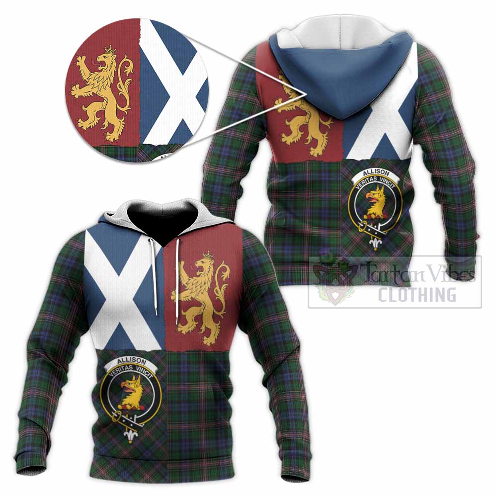 Allison Crest Tartan Knitted Hoodie with Lion Rampant Saltire Style
