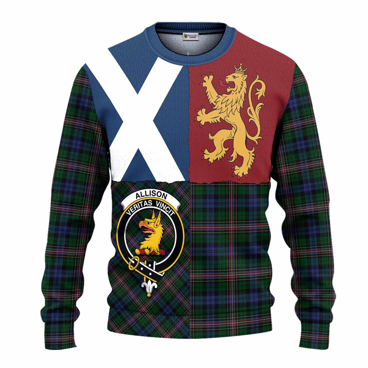 Allison Crest Tartan Knitted Sweater with Lion Rampant Saltire Style