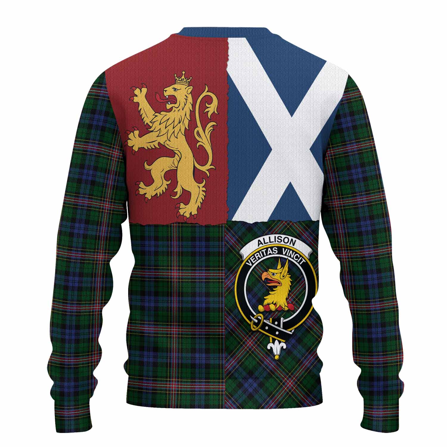 Allison Crest Tartan Knitted Sweater with Lion Rampant Saltire Style