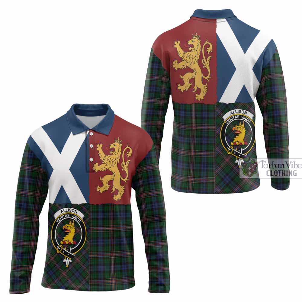 Allison Crest Tartan Long Sleeve Polo Shirt with Lion Rampant Saltire Style