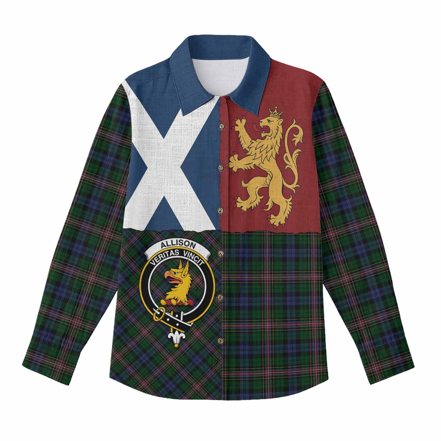 Allison Crest Tartan Women Casual Shirt with Lion Rampant Saltire Style