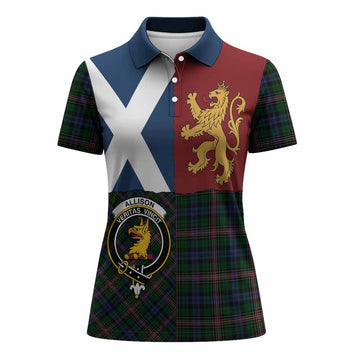 Allison Crest Tartan Women Polo Shirt with Lion Rampant Saltire Style