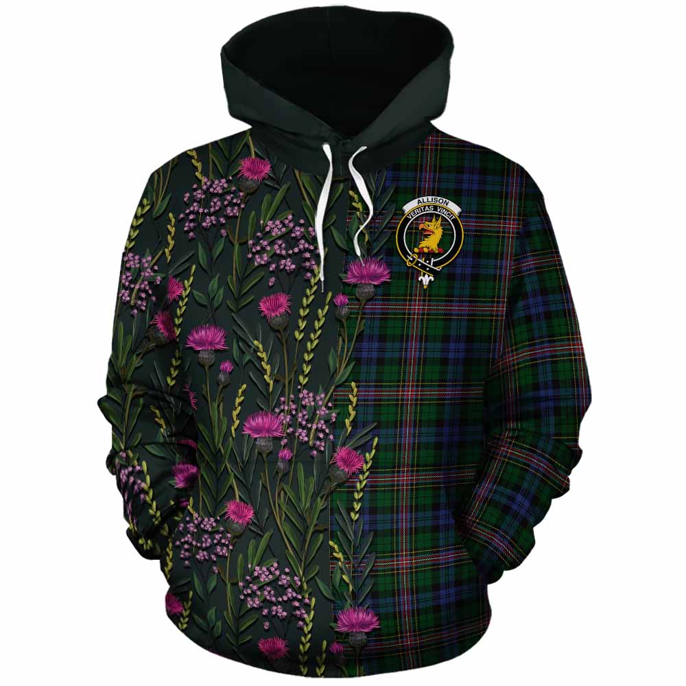 Allison Family Crest Tartan Cotton Hoodie Scottish Thistle Flower Pattern Half Style - Tartan Vibes Clothing